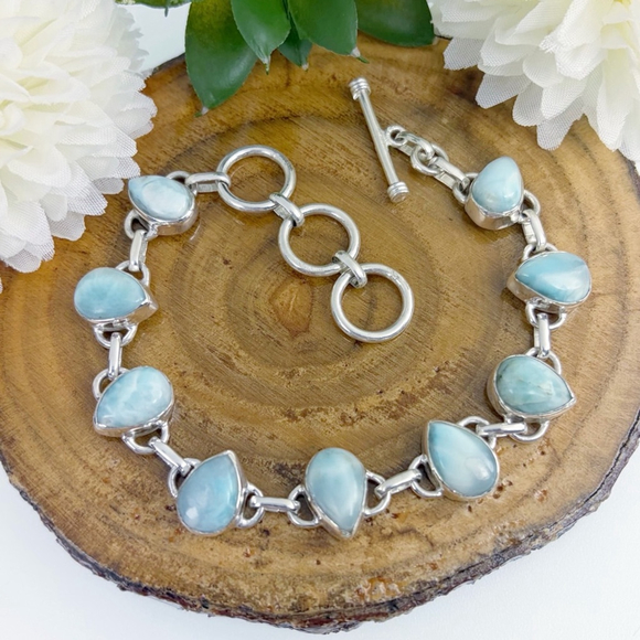 Southwest Jewelry - Sterling Silver 925 Larimar Bracelet Pear Handmade New Boho Southwest Blue